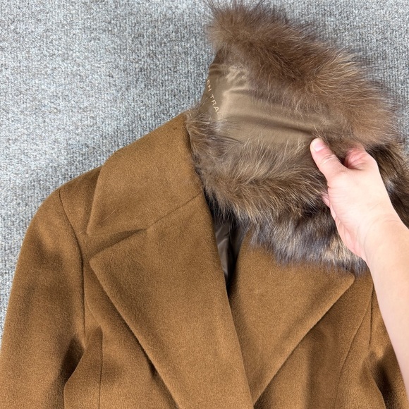Ellen Tracy Brown Wool Long Belted Wrap Coat Women’s 8 Removable Fox Fur Collar - Picture 4 of 14
